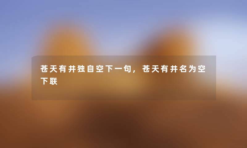苍天有井独自空下一句,苍天有井名为空下联