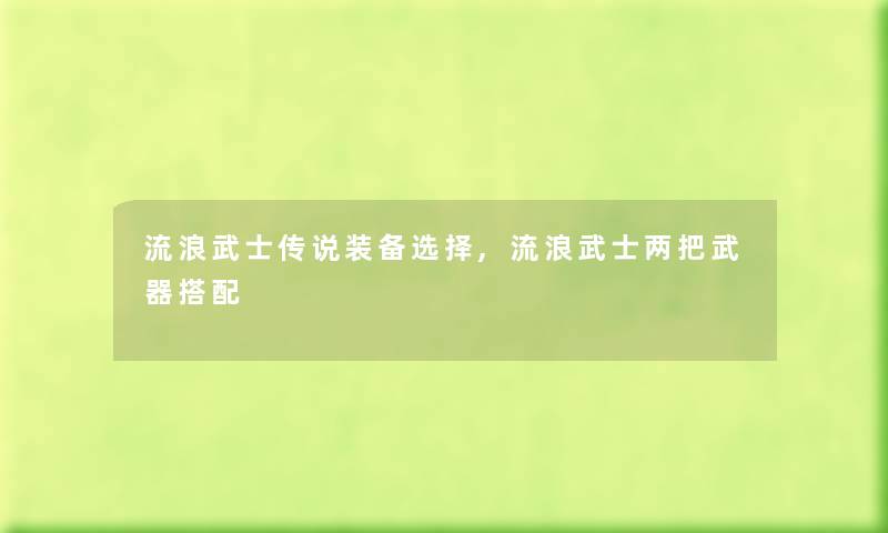 流浪武士传说装备选择,流浪武士两把武器搭配 流浪武士传说装备选择,流浪武士两把武器搭配
